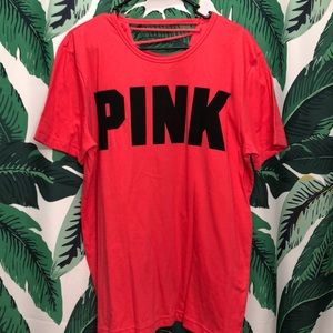 PINK Campus Tee Red Lace Up Back VS short sleeve